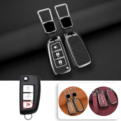 Zinc Alloy Leather Car Key Fob Case Cover Holder Bag For Nissan Rogue 2014-2019 Foto 1 de 4