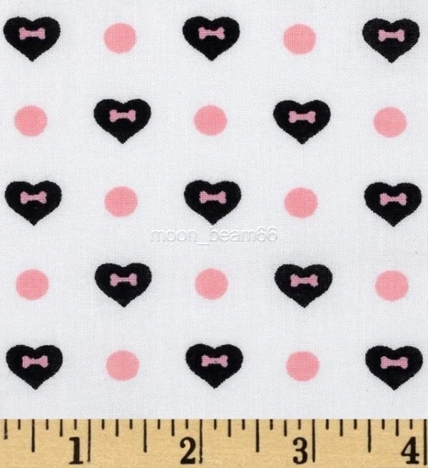 BTY High Style Hearts Bones Polka Dots White Cotton Fabric By The Yard - Image 1 of 1