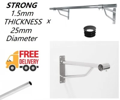 YORKSHIRE DISPLAYS LIMITED Wall Mounted 25mm Clothes Rail Tube Garment Hanging Pipe Walk In Wardrobe Chrome