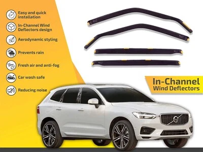 Wind Deflectors In Channel For Volvo XC60 2019-up 4-Pcs Sun Visors Rain Guard - Image 1 of 4