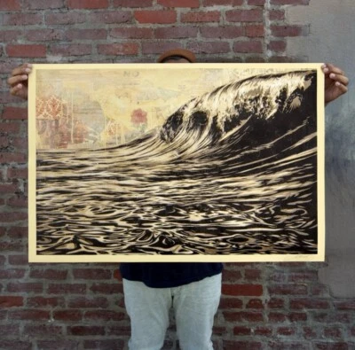 Shepard Fairey Obey Giant Dark Wave Lithograph Print Hand Signed 24x36” - Image 1 of 2