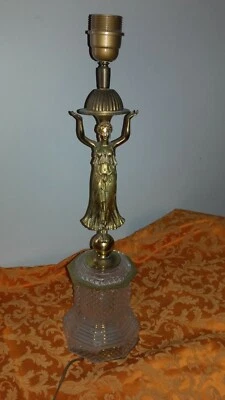 ANCIENNE LAMPE VASE CASSOLETTE EN CRISTAL TAILLE BRONZE DE STYLE EMPIRE  - Photo 1/3