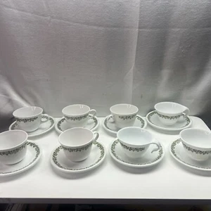 70er Jahre Corning Corelle Livingware Frühlingsblüte grün Lot 10 Tassen/15 Teller - Bild 1 von 9