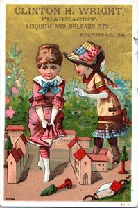 Victorian Trade Card Baltimore Maryland Clinton Wright Druggist Pretty Girls - Picture 1 of 2