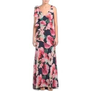 NEW Carmen Marc Valvo Infusion Navy & Pink Floral Chiffon Mermaid Gown Plus Sz16 - Picture 1 of 10