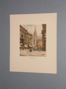 GRABADO ANDREW KAROLY DE LA CATEDRAL DE SAN ESTEBAN EN VIENA LÁPIZ FIRMADO - Imagen 1 de 2