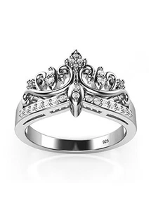 New 925 Sterling Silver Cubic Zirconia Princess Crown Tiara CZ Band Ring Sz 4-12 - Picture 1 of 3