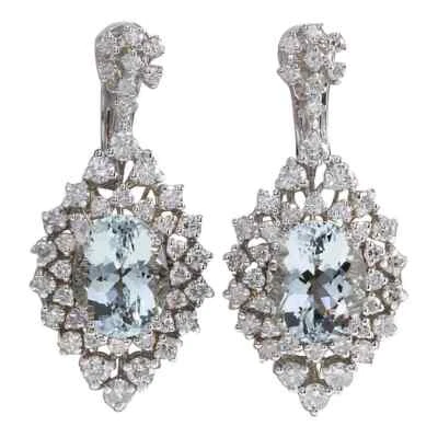 Magnificent Vintage Style Oval Shape Aquamarine With Shiny CZ 16.89TCW Earrings - Image 1 of 4