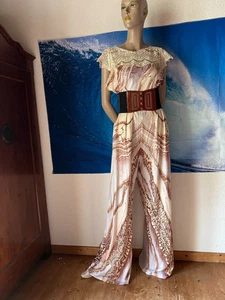 Jumpsuit Overall Playsuit beige braun Muster Jersey Spitze 70er vintage 44 46 48 - Bild 1 von 17