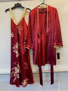 Vintage Jones New York Night Gown and Robe Red Silk, L size - Picture 1 of 7