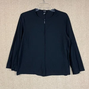 Eileen Fisher Womens Sweater M Black Full Zip Knit Cardigan Light Stretch Jacket - Picture 1 of 11