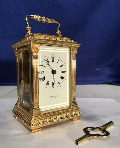 24K GOLD PLATED ENGLAND TAYLOR & BLICH CARRIAGE KEY WOUND CLOCK,11 JEWELS Cover