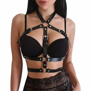 Body donna imbracatura cintura vita reggiseno punk gotico bondage petto cinturino pelle - Foto 1 di 8