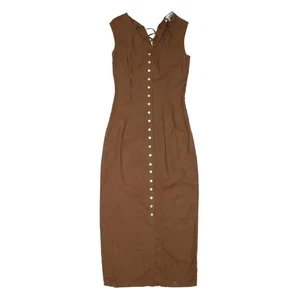 ANNE FONTAINE Womens Brown Sleeveless Midi Dress Cotton Blend Lace-Up V-Neck S - Picture 1 of 6