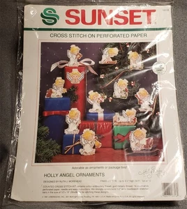Vintage Sonnenuntergang Kreuzstich Set Papier Weihnachten Stechpalme Babes Engel Ornament K51 - Bild 1 von 5