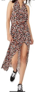 Free People Daria Orange Black Ivory Halter Jersey Stretch Dress  Reg $128 - Picture 1 of 8