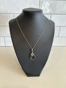 "Collar colgante de ópalo de plata de ley 925 cadena 17"" diseño moderno de doble círculo" - Imagen 1 de 9