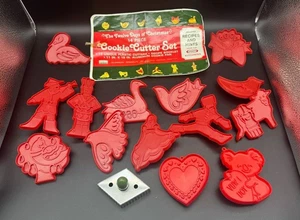 Vintage Red Cookie Cutters 12 days of Christmas 2 Valentine 1 metal Holiday Bake - Picture 1 of 7