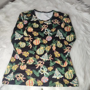 J. MCLAUGHLIN Nylon Spandex Medium Top Shirt 3/4 Arm Urlaub Weihnachten  - Bild 1 von 6