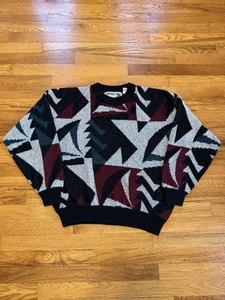 Vintage 80s Geometrical New Wave Knit Sweater, Inprivate Studio (Large) - Picture 1 of 8