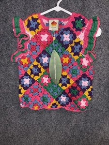 Farm Rio Multicolor Crochet Square Vest Flutter Sleeve NWT Top Sz S Small - Picture 1 of 8