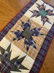 Table Runner Log Cabin Star Thick Quilted 70" x16" Patch Magic Country Primitive - Picture 1 of 8
