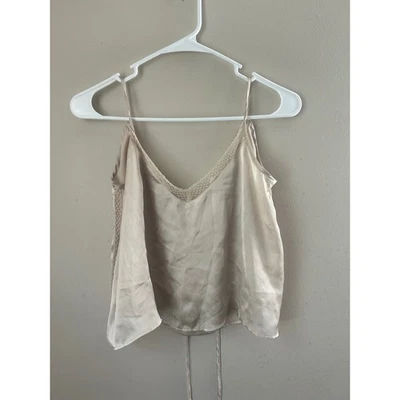 Aerie Cami Top Lingerie Lace Trim Tie Back Adjustable Straps Beige Medium - Image 1 of 4