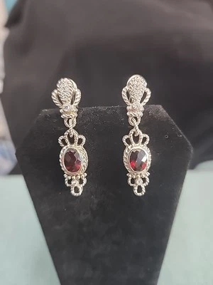 Judith Ripka Sterling Silver Garnet Chandelier Omega Back Earrings - Image 1 of 4