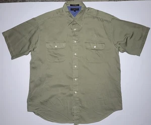 Tommy Hilfiger Golf Mens Army Green Button Up Shirt with Adios Logo Size XL - Picture 1 of 9