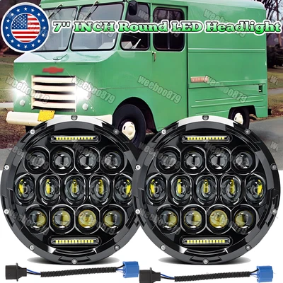 DOT 2PCS Fit chevrolet P10 P20 P30 Van 7"inch Round LED Headlights Headlamp KIT - Image 1 of 4