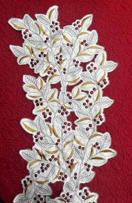 Christmas Threshold Berry Cream Gold Red Cutwork Table Runner 14x40  EXCELLENT - Image 1 of 4