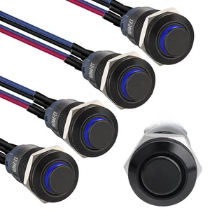 STARELO 5pcs 12mm Latching led Push Button Switch Black Shell with pre-Wiring... - Picture 1 of 8