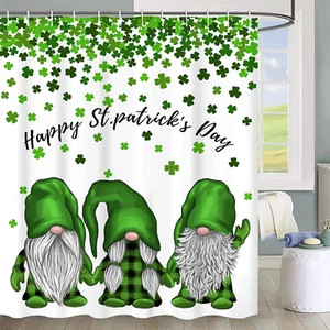 Happy St Patrick'S Day Gnome Shower Curtains Green Clover Shamrock Waterproof Ba - Picture 1 of 12