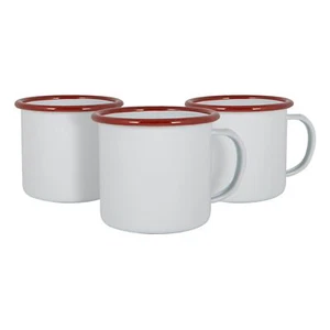 6x White Enamel Mugs Steel Outdoor Camping Tea Coffee Cup 375ml Red - Picture 1 of 6