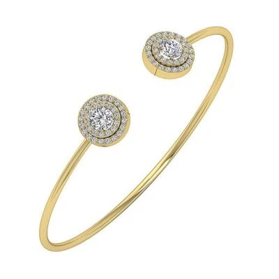 VS1 F 1.50 Ct Genuine Diamond 14K Yellow Gold Women's Bangle Bracelet Prong Set - Image 1 of 4