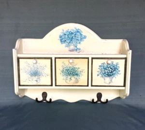 Vintage Flowers Painted Wood 3 Drawers Towel Hocks Spice Rack - New Old Stock - Picture 1 of 3