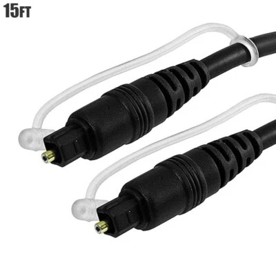 15FT Toslink SPDIF Digital Optical Audio Cable Cord Gold Plated Black - Image 1 of 2