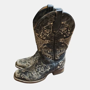 Circle G Corral Distressed Embroidery Crackle Bone Western Boots 7.5 M L5078 - Picture 1 of 11