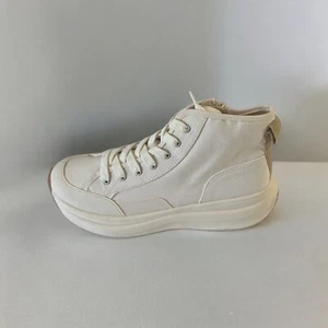 ZARA Women's Platform High Top Sneaker Boots Size 5 Canvas Beige Raw Edge New - Picture 1 of 6