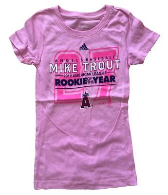 Camisa Rosa Niñas Anaheim Angels Talla Pequeña 7/8 Mike Trout Adidas MLB Béisbol Foto 1 de 3