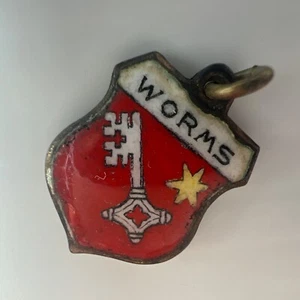 925 Sterling Silber Retro Anhänger Charm Würmer Germany Schlüssel Rot Emaille Wappen Flagge - Bild 1 von 8