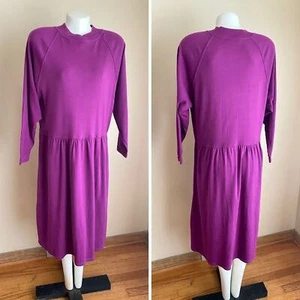 VTG 80s Interin Purple Sweatshirt Dress M Flare Bottom Cozy Knee Length Lounge - Picture 1 of 8