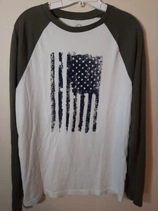 Men's Sz Small Green/White USA Flag Patriotic Long Sleeve--NEW--100% Cotton - Picture 1 of 3