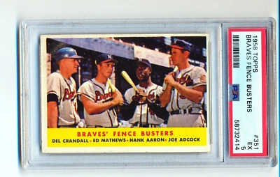 1958 TOPPS #351 BRAVES FENCE BUSTERS HANK AARON MATHEWS PSA 5 EX - Image 1 of 2