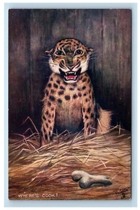 Tarjeta postal Where’s Cook Jaguar Tiger Oilette Tuck’s 9249 Raphael Tuck D6 - Imagen 1 de 2