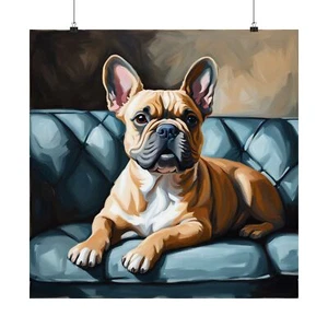 French Bulldog Lounge Oil Painting of Frenchie Relaxing on Couch - Picture 1 of 29