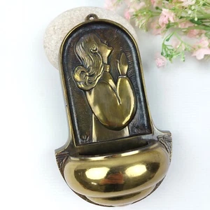Vintage Messing Weihwasserbrunnen - Erst- & Kommuniongeschenk - betendes Mädchen - Bild 1 von 10