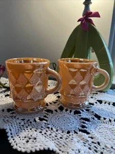 Anchor Hocking Fire King Kimberley Mugs Set of 2 Peach Luster Unboxed - Picture 1 of 20