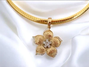 Nolan Miller Gold/Crystal Magnolia Flower Enhancer/Pendant Omega Necklace 18" - Picture 1 of 5
