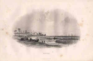 1858 Británico Empire India Impresión ~Madras~ las Naves Playa - Imagen 1 de 2
